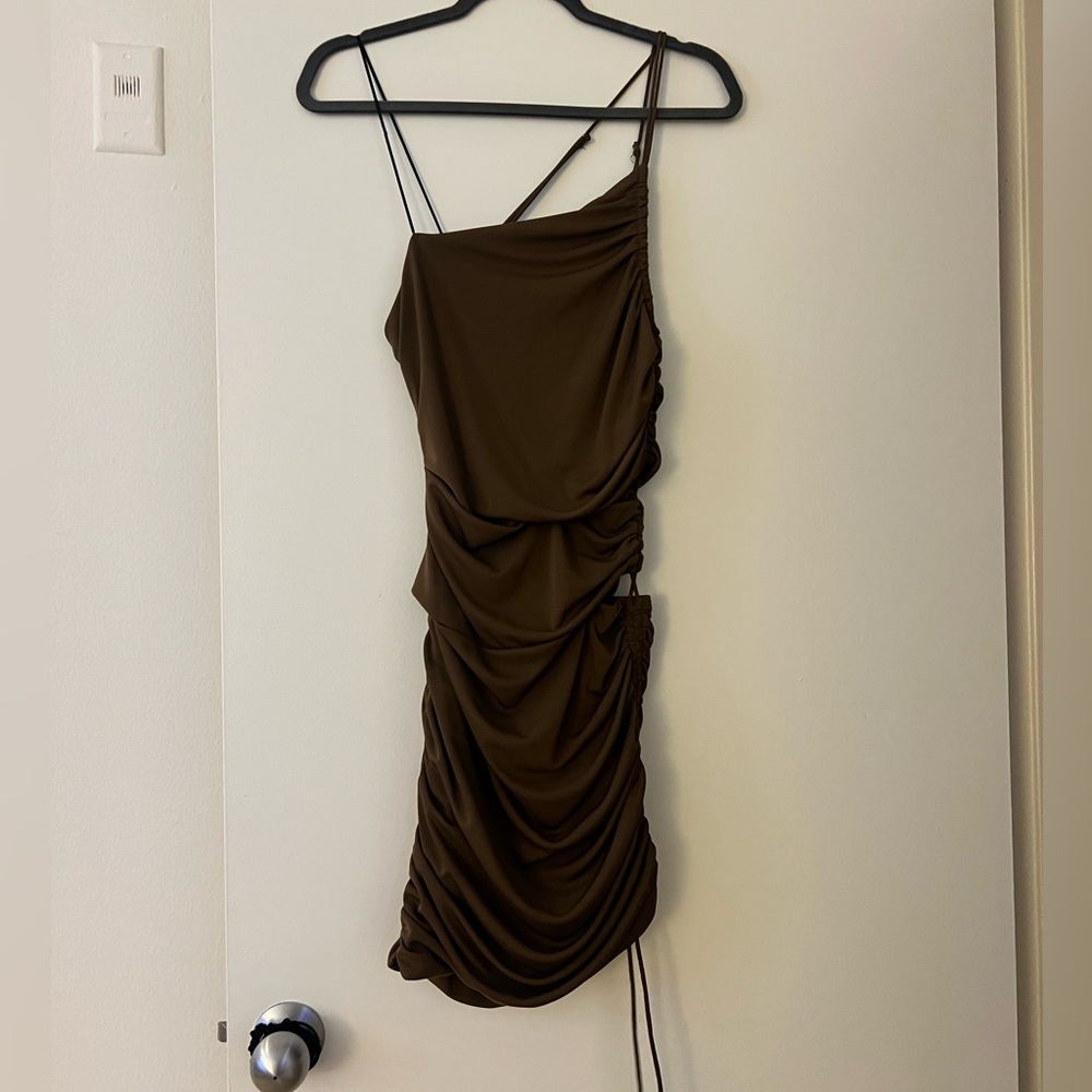 Zara Brown Ruched Mini Dress